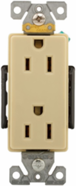 Decorator Duplex Receptacle, 15A, 125V, NEMA 5-15R, Ivory, Glass-Filled Nylon