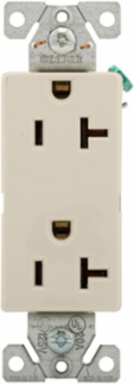 Decorator Duplex Receptacle, 20A, 125V, 5-20R, Light Almond, Heavy-Duty Industrial, Bulk
