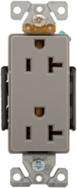 Decorator Duplex Receptacle, Extra Heavy-Duty Industrial, 20A, 125V, 5-20R, Gray, Glass-Filled Nylon