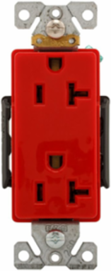 Decorator Duplex Receptacle, Extra Heavy-Duty Industrial, 20A, 125V, 5-20R, Red, Glass-Filled Nylon