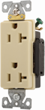 Eaton Arrow Hart extra heavy-duty industrial specification grade decorator duplex receptacle, #14-10 AWG, 20A, Industrial, Flush, 125V, Back and side, Ivory, Brass, Glass filled Nylon, 5-20R, Duplex, Screw, Glass-filled nylon, Core pack