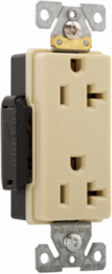 Eaton Arrow Hart extra heavy-duty industrial specification grade decorator duplex receptacle, #14-10 AWG, 20A, Industrial, Flush, 125V, Back and side, Ivory, Brass, Glass filled Nylon, 5-20R, Duplex, Screw, Glass-filled nylon, Core pack