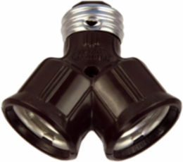 Lampholder Socket Adapter, 1-to-2 Sockets, 250V, 660W, Medium Base, Thermoplastic, Brown