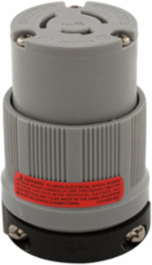 Locking Connector, Safety Grip, 20A, 125/250 V, Non-NEMA, Three-Pole Three-Wire, #18-10 AWG, Gray