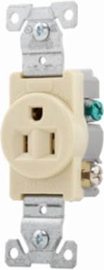 Eaton commercial specification grade single receptacle, #14-10 AWG, 15A, Commercial, Flush, 125V, Side wire, Ivory, Brass, Nylon, 5-15R, Single, Screw, PVC, ED Box