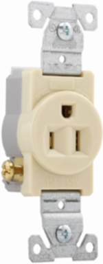 Eaton commercial specification grade single receptacle, #14-10 AWG, 15A, Commercial, Flush, 125V, Side wire, Ivory, Brass, Nylon, 5-15R, Single, Screw, PVC, ED Box