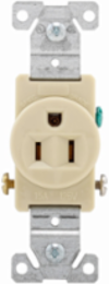 Eaton commercial specification grade single receptacle, #14-10 AWG, 15A, Commercial, Flush, 125V, Side wire, Ivory, Brass, Nylon, 5-15R, Single, Screw, PVC, ED Box