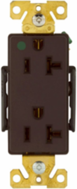 Receptacle, Decorator Duplex, Hospital Grade, Extra Heavy-Duty, 20A, 125V, 5-20R, Brown