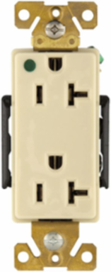 Receptacle, Decorator Duplex, Hospital Grade, Extra Heavy-Duty, 20A, 125V, 5-20R, Ivory