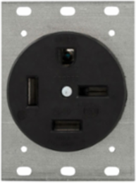 Power Device Receptacle, NEMA 15-60R, 60A, 250V, Three-Phase, Flush Mount, Black
