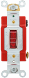 Toggle Switch, Industrial Grade, Pilot Light, Single-Pole, 20A, 120/277V, Flush Mount, Red, Phenolic
