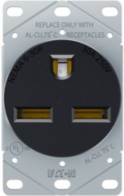 RECP SINGLE FLUSH 30A 250V 2P3W STR BK