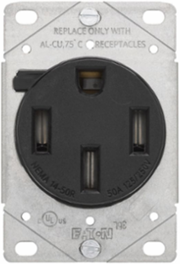 Power Device Receptacle, Flush Mount, 50A, 125/250V, NEMA 14-50R, 3-Pole 4-Wire, Range, Black