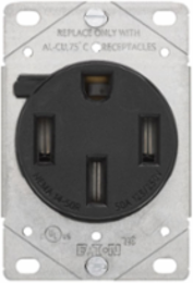 Power Device Receptacle, Flush Mount, 50A, 125/250V, NEMA 14-50R, 3-Pole 4-Wire, Range, Black