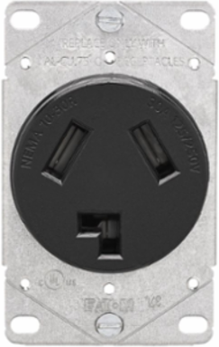 Dryer Receptacle, NEMA 10-30R, 30A, 125/250 V, 3-Pole 3-Wire, Flush Mount, Black