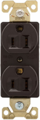 Eaton Arrow Hart extra heavy-duty industrial specification grade duplex receptacle — Color: Brown, Features: Auto-grounding Terminal guards, Face/Body Material: Nylon, NEMA Configuration: 5-15R