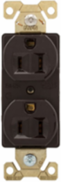 Eaton Arrow Hart extra heavy-duty industrial specification grade duplex receptacle — Color: Brown, Features: Auto-grounding Terminal guards, Face/Body Material: Nylon, NEMA Configuration: 5-15R