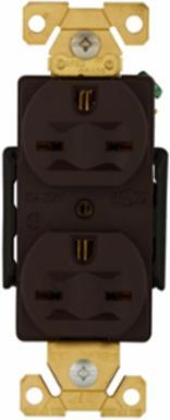 Duplex Receptacle, Extra Heavy-Duty Industrial, NEMA 6-15R, 15A, 250V, Brown, Glass Filled Nylon