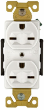 Duplex Receptacle, Extra Heavy-Duty Industrial, NEMA 6-15R, 15A, 250V, White, Glass Filled Nylon