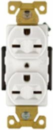Duplex Receptacle, Extra Heavy-Duty Industrial, NEMA 6-15R, 15A, 250V, White, Glass Filled Nylon
