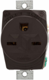 Panel Mount Single Receptacle, NEMA 6-15R, 15A, 250V, Black, High-Impact Nylon