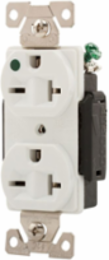 Duplex Receptacle, Extra Heavy-Duty Hospital Grade, 20A, 250V, NEMA 6-20R, High-Impact Nylon, White