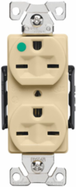 Duplex Receptacle, Extra Heavy-Duty Hospital Grade, 15A, 250V, NEMA 6-15R, High-Impact Nylon, Ivory