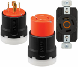 Locking Flanged Inlet, 20A, 125/250 V, 3-Pole 4-Wire, Black/Orange, Nylon, #14-8 AWG