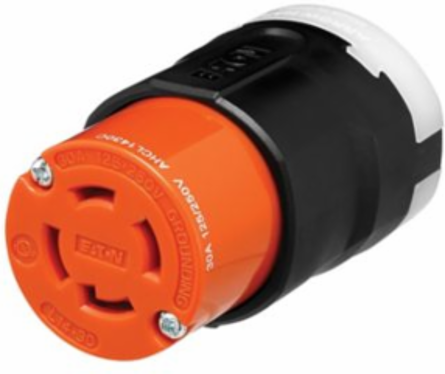 Eaton Arrow Hart Color Coded Locking Connector, #14-8 AWG, 30A, Industrial, 125/250V, Back, Orange, Black, Ultra grip, Nylon, L14-30, Three-pole, Four-wire, Nylon, 0.38 - 1.16" (9.5 - 29.5mm), -40°C (w/o impact) to 60°C (-40°F to 140°F)