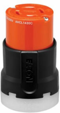 Eaton Arrow Hart Color Coded Locking Connector, #14-8 AWG, 30A, Industrial, 125/250V, Back, Orange, Black, Ultra grip, Nylon, L14-30, Three-pole, Four-wire, Nylon, 0.38 - 1.16" (9.5 - 29.5mm), -40°C (w/o impact) to 60°C (-40°F to 140°F)