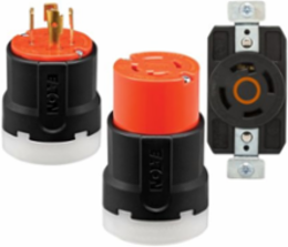 Eaton Arrow Hart Color Coded Locking Flanged Outlet, #14-8 AWG, 30A, Industrial, 125/250V, Back, Orange, Black, Ultra grip, Nylon, L14-30, Three-pole, Four-wire, Nylon, -40°C (w/o impact) to 60°C (-40°F to 140°F)
