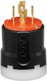 Eaton Arrow Hart Color Coded Locking Plug, #14-8 AWG, 30A, Industrial, 125/250V, Back, Orange, Black, Ultra grip, Nylon, L14-30, Three-pole, Four-wire, Nylon, 0.38 - 1.16" (9.5 - 29.5mm), -40°C (w/o impact) to 60°C (-40°F to 140°F)