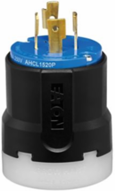 Eaton Arrow Hart Color Coded Locking Plug, #14-8 AWG, 20A, Industrial, 250 V, Back, Blue, Black, Ultra grip, Nylon, L15-20, Three-pole, Four-wire, Nylon, 0.38 - 1.16" (9.5 - 29.5mm), -40°C (w/o impact) to 60°C (-40°F to 140°F)