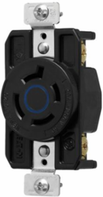 Eaton Arrow Hart Color Coded Locking Receptacle, #14-8 AWG, 20A, Industrial, 250 V, Back and Side, Blue, Black, Ultra grip, Glass filled Nylon, L15-20, Three-pole, Four-wire, Glass-filled Nylon, -40°C (w/o impact) to 70°C (-40°F to 158°F)