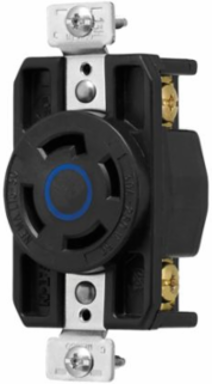 Eaton Arrow Hart Color Coded Locking Receptacle, #14-8 AWG, 30A, Industrial, 250 V, Back and Side, Blue, Black, Ultra grip, Glass filled Nylon, L15-30, Three-pole, Four-wire, Glass-filled Nylon, -40°C (w/o impact) to 70°C (-40°F to 158°F)