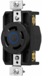 Eaton Arrow Hart Color Coded Locking Receptacle, #14-8 AWG, 30A, Industrial, 250 V, Back and Side, Blue, Black, Ultra grip, Glass filled Nylon, L15-30, Three-pole, Four-wire, Glass-filled Nylon, -40°C (w/o impact) to 70°C (-40°F to 158°F)