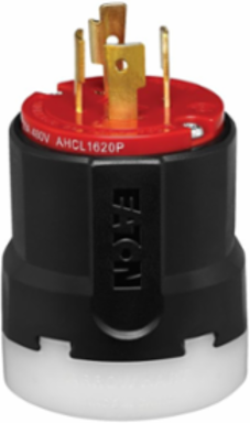 Locking Plug, Color-Coded, 20A, 3Ø 480V, 3-Pole 4-Wire, L16-20, Red/Black, Nylon