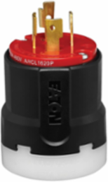 Locking Plug, Color-Coded, 20A, 3Ø 480V, 3-Pole 4-Wire, L16-20, Red/Black, Nylon