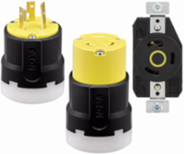 Eaton Arrow Hart Color Coded Locking Flanged Inlet, #14-8 AWG, 30A, Industrial, 125V, Back, Yellow, Black, Ultra grip, Nylon, L5-30, Two-pole, Three-wire, Nylon, -40°C (w/o impact) to 60°C (-40°F to 140°F)