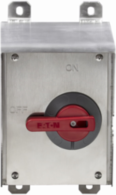 Eaton motor control disconnect X-switch, IP69K/IP66 Ingress Protection, #14-10 AWG, 30A, Mounting feet/DIN rail, flush or 1/4" spacing, 600V, NEMA 4X, 12, Enclosure: 316L SS, Washdown, Three-phase, Rotary, NSF certified for food processing