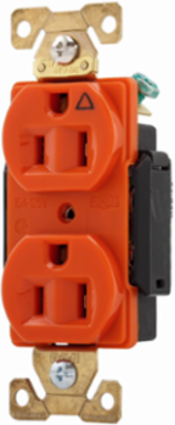 Eaton Arrow Hart extra heavy-duty industrial specification grade duplex receptacle,#14 to 10 AWG,15A,Flush,125V,Back and side,Orange,Brass,High-impact nylon face,Glass-filled nylon base,5-15R,Two-pole,three-wire,grounding,Screw,Core pack