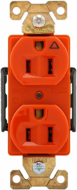 Eaton Arrow Hart extra heavy-duty industrial specification grade duplex receptacle,#14 to 10 AWG,15A,Flush,125V,Back and side,Orange,Brass,High-impact nylon face,Glass-filled nylon base,5-15R,Two-pole,three-wire,grounding,Screw,Core pack