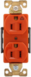 Eaton Arrow Hart extra heavy-duty industrial specification grade duplex receptacle,#14 to 10 AWG,15A,Flush,125V,Back and side,Orange,Brass,High-impact nylon face,Glass-filled nylon base,5-15R,Two-pole,three-wire,grounding,Screw,Core pack