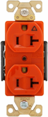 Duplex Receptacle, Extra Heavy-Duty Industrial, 20A, 125V, NEMA 5-20R, Isolated Ground, Orange