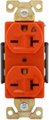 Duplex Receptacle, Isolated Ground, 20A, 250V, NEMA 6-20R, Orange, Extra Heavy-Duty Industrial