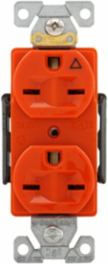 Duplex Receptacle, Isolated Ground, 15A, 250V, NEMA 6-15R, Orange, Extra Heavy-Duty Industrial