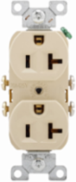 Eaton commercial specification grade duplex receptacle, #14-10 AWG, 20A, Commercial, Flush, 125V, Side wire, Ivory, Brass, High-impact nylon, PVC, 5-20R, Duplex, Screw, PVC, Core pack