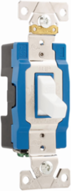 Eaton Arrow Hart industrial grade toggle switch, #14-10 AWG, 15A, Industrial, Flush mount, 120/277V, Back and side, Screw, White, Single-Pole, Single-Pole, Brass, Polycarbonate