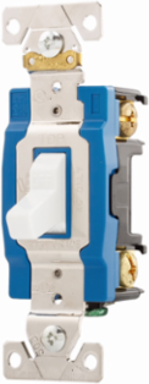 Eaton Arrow Hart industrial grade toggle switch, #14-10 AWG, 15A, Industrial, Flush mount, 120/277V, Back and side, Screw, White, Single-Pole, Single-Pole, Brass, Polycarbonate