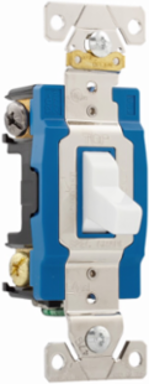 Eaton Arrow Hart industrial grade toggle switch, #14-10 AWG, 15A, Industrial, Wall, 120/277V, Back and side, Screw, White, Four-way, Brass, Terminals: 0.031 in, Polycarbonate